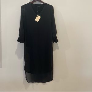 NWT Alberto Makali Designer Black Partially Sheer Roll Up Sleeve Tunic Top